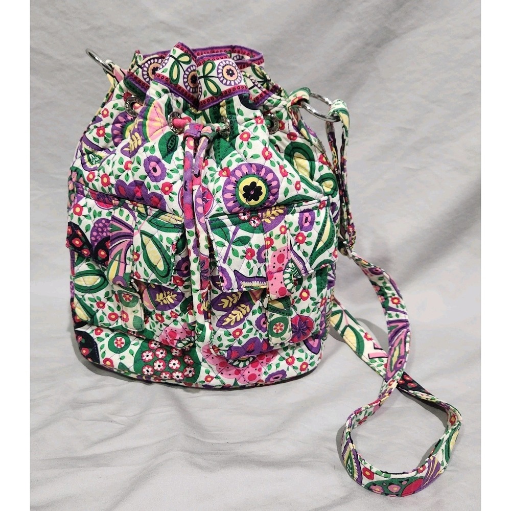 Vera Bradley Cinch Tote Purse Retired Viva La Vera Colorful Floral Long Strap